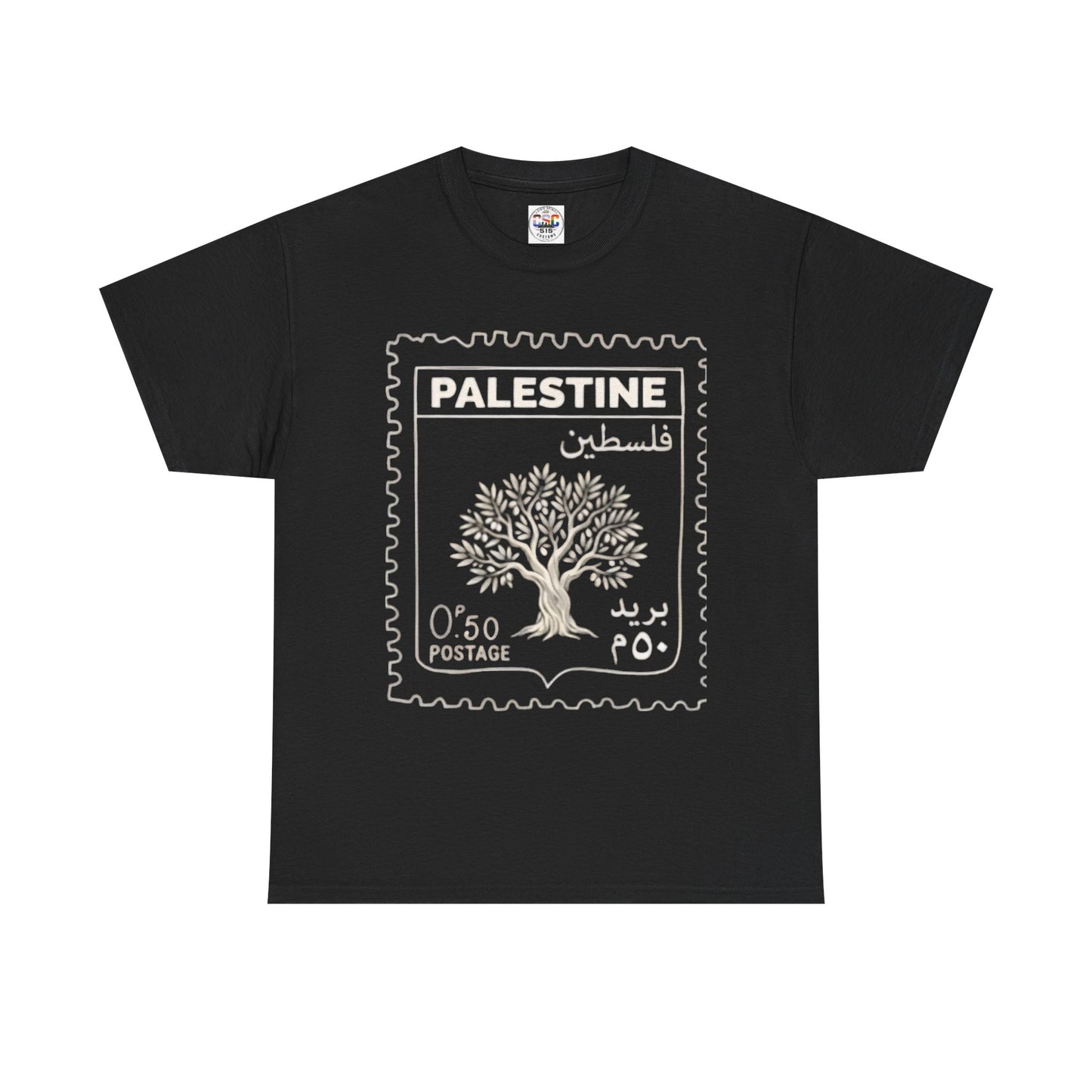 Palestine Stamp Tee — Olive Tree Postage Graphic T-Shirt