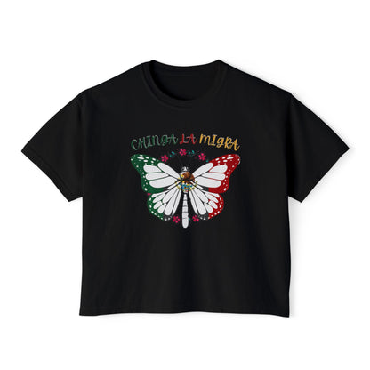 Butterfly 'Chinga La Migra' Boxy Tee — Mexican Flag Monarch Shirt