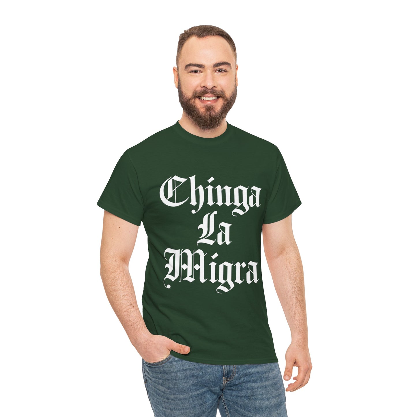 Graphic Tee — "Chinga La Migra" Bold Gothic Statement Shirt