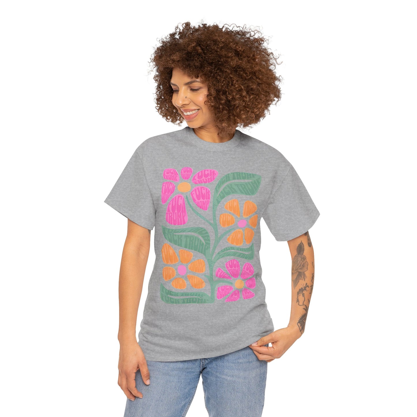 Retro Floral T-Shirt - Pink & Orange Vintage Flower Graphic Tee