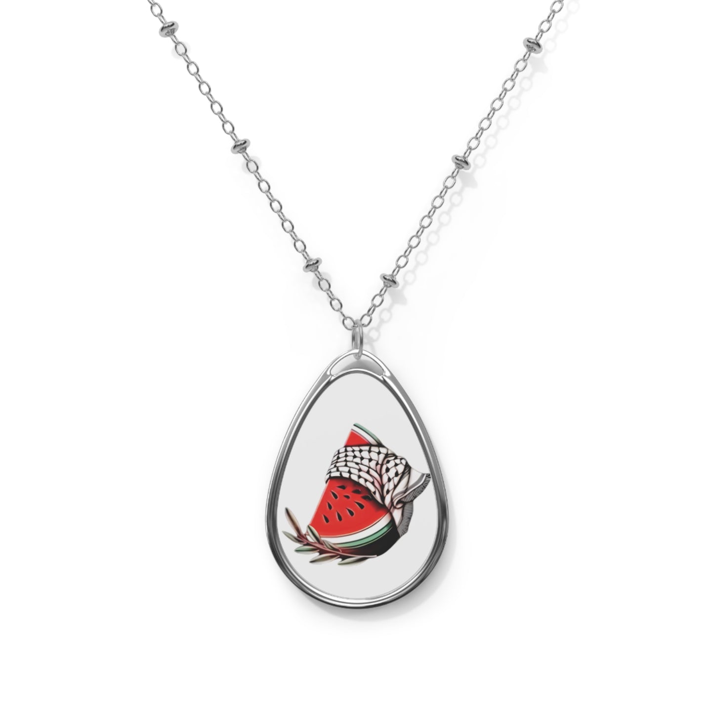 Watermelon & Keffiyeh Oval Pendant Necklace — Summer Fruit Fashion Pendant