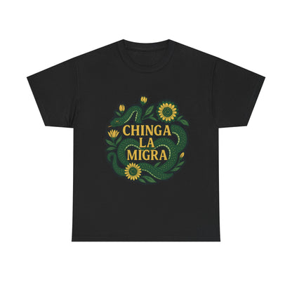 T‑Shirt — "Chinga la Migra" Green Snake Floral Protest Tee