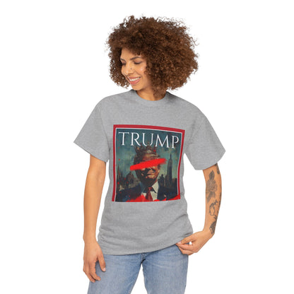 Graphic Tee — Distressed Political Portrait with Red Strike-Through