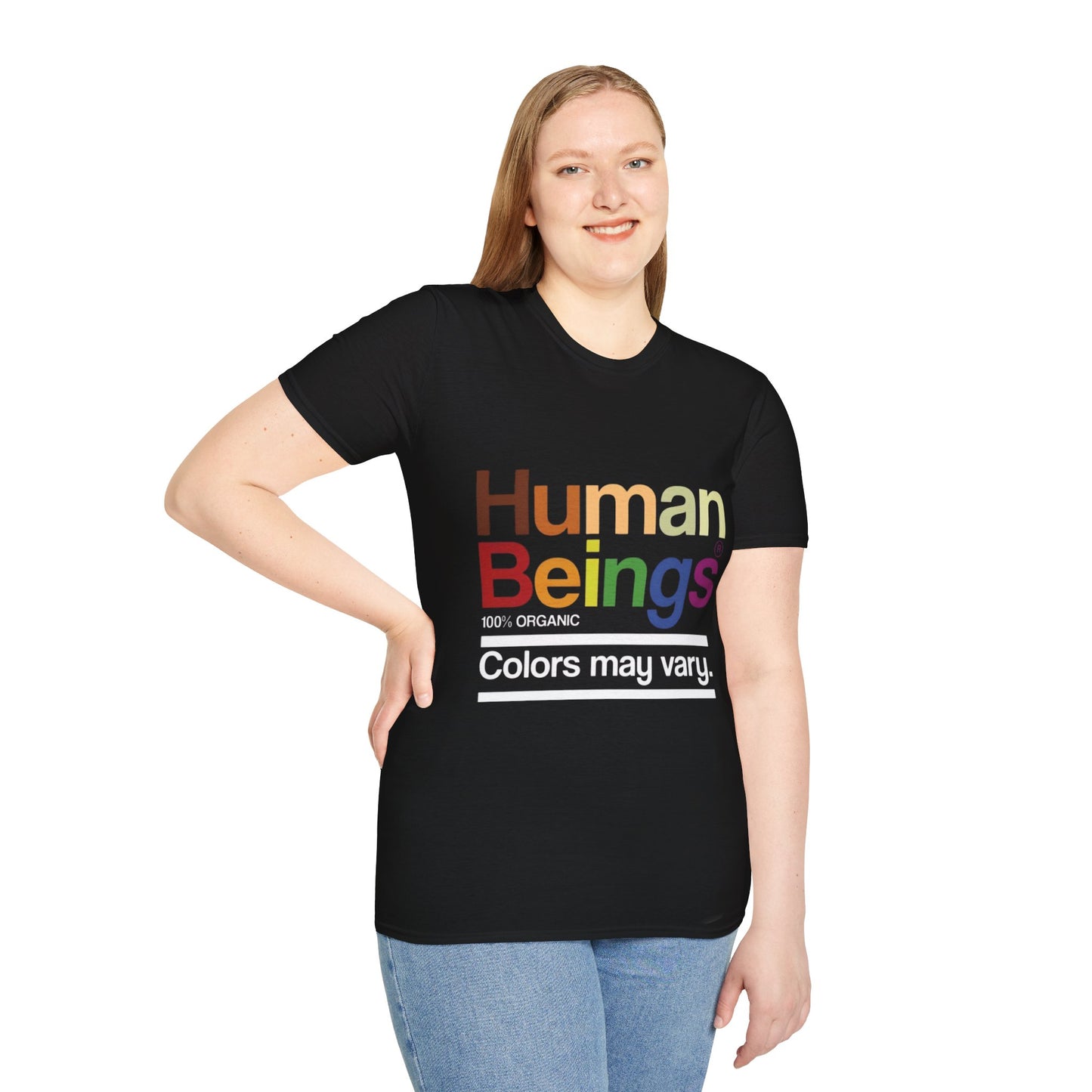 Human Beings Rainbow Tee — “Colors May Vary” Organic Pride T-Shirt