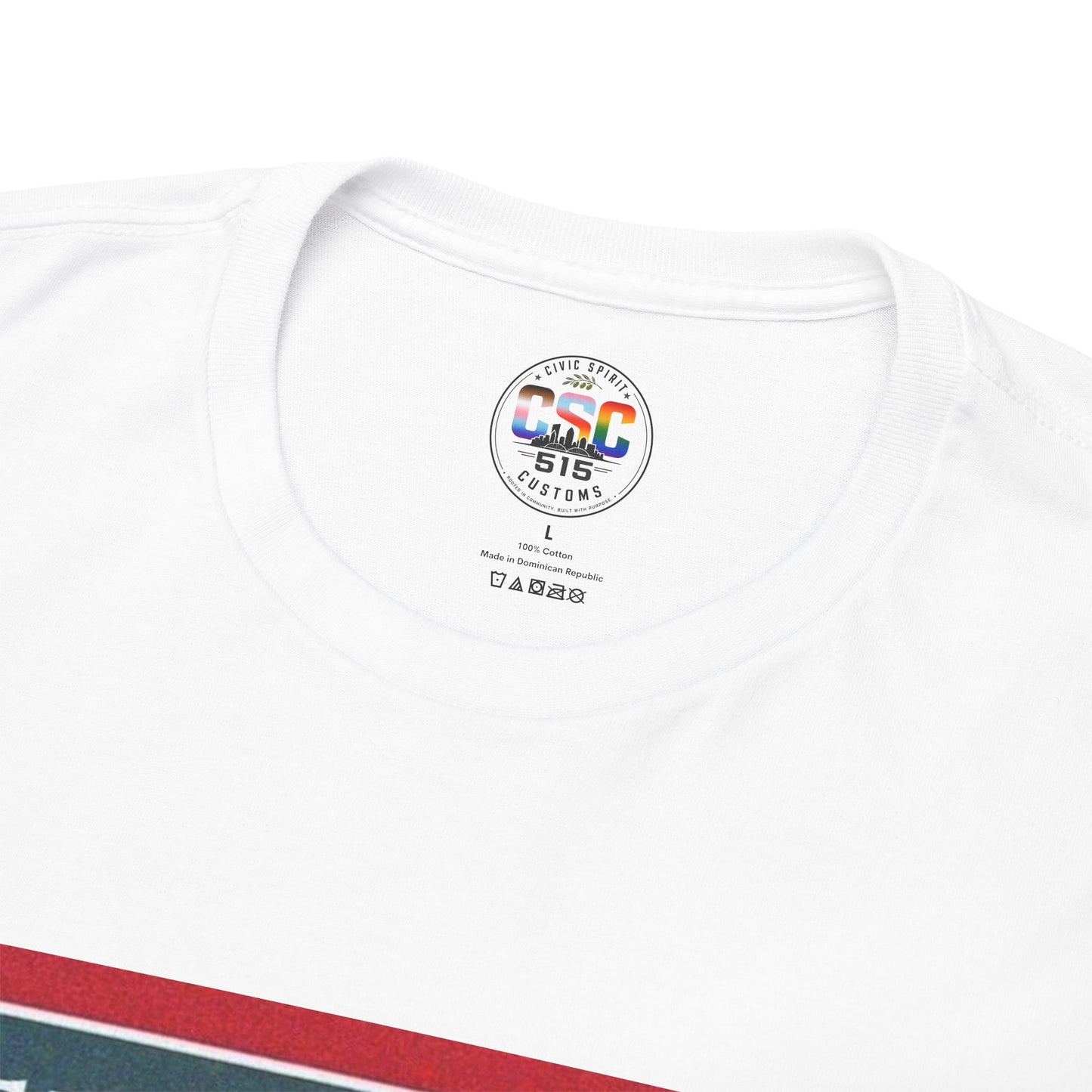 Graphic Tee — Distressed Political Portrait with Red Strike-Through