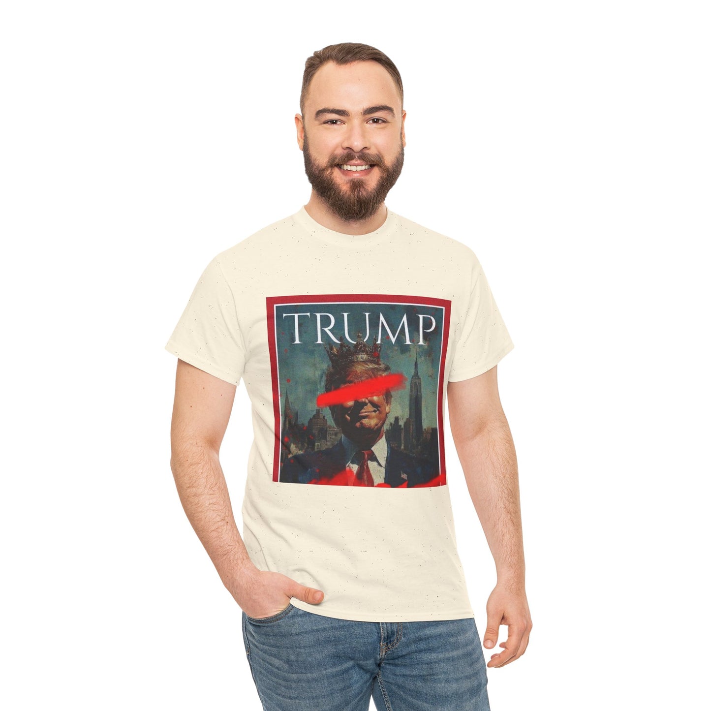 Graphic Tee — Distressed Political Portrait with Red Strike-Through