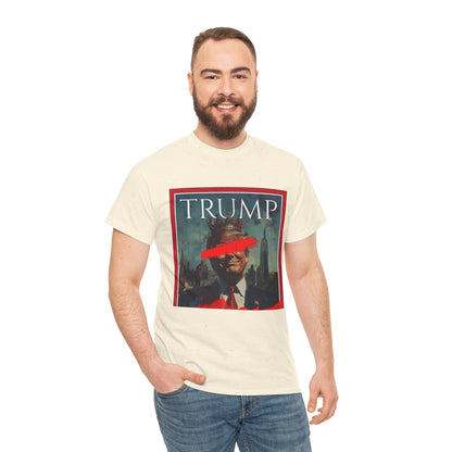 Graphic Tee — Distressed Political Portrait with Red Strike-Through