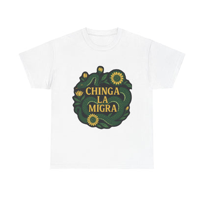 T‑Shirt — "Chinga la Migra" Green Snake Floral Protest Tee