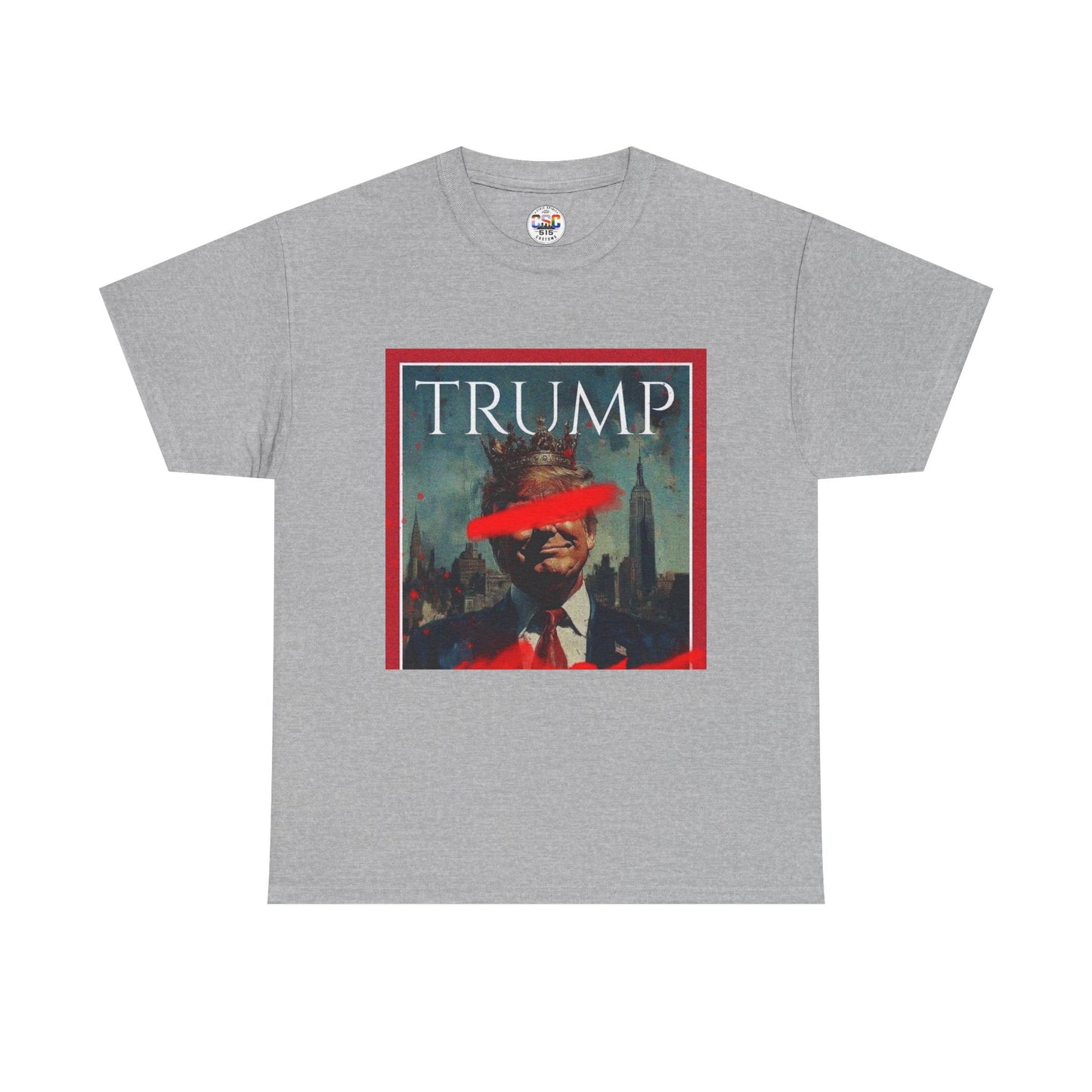 Graphic Tee — Distressed Political Portrait with Red Strike-Through