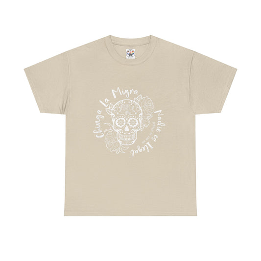 Dia de los Muertos Sugar Skull Tee — "Chinga La Migra Nadie es Ilegal" Graphic T-Shirt