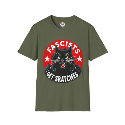 T-Shirt — "Fascists Get Scratches" Angry Black Cat Protest Tee