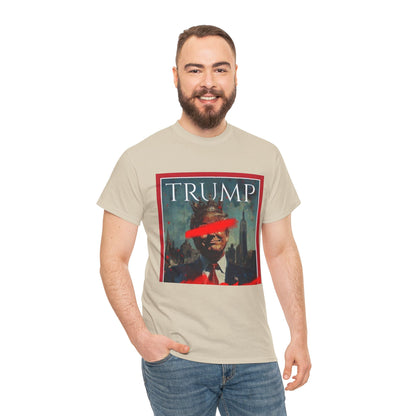 Graphic Tee — Distressed Political Portrait with Red Strike-Through