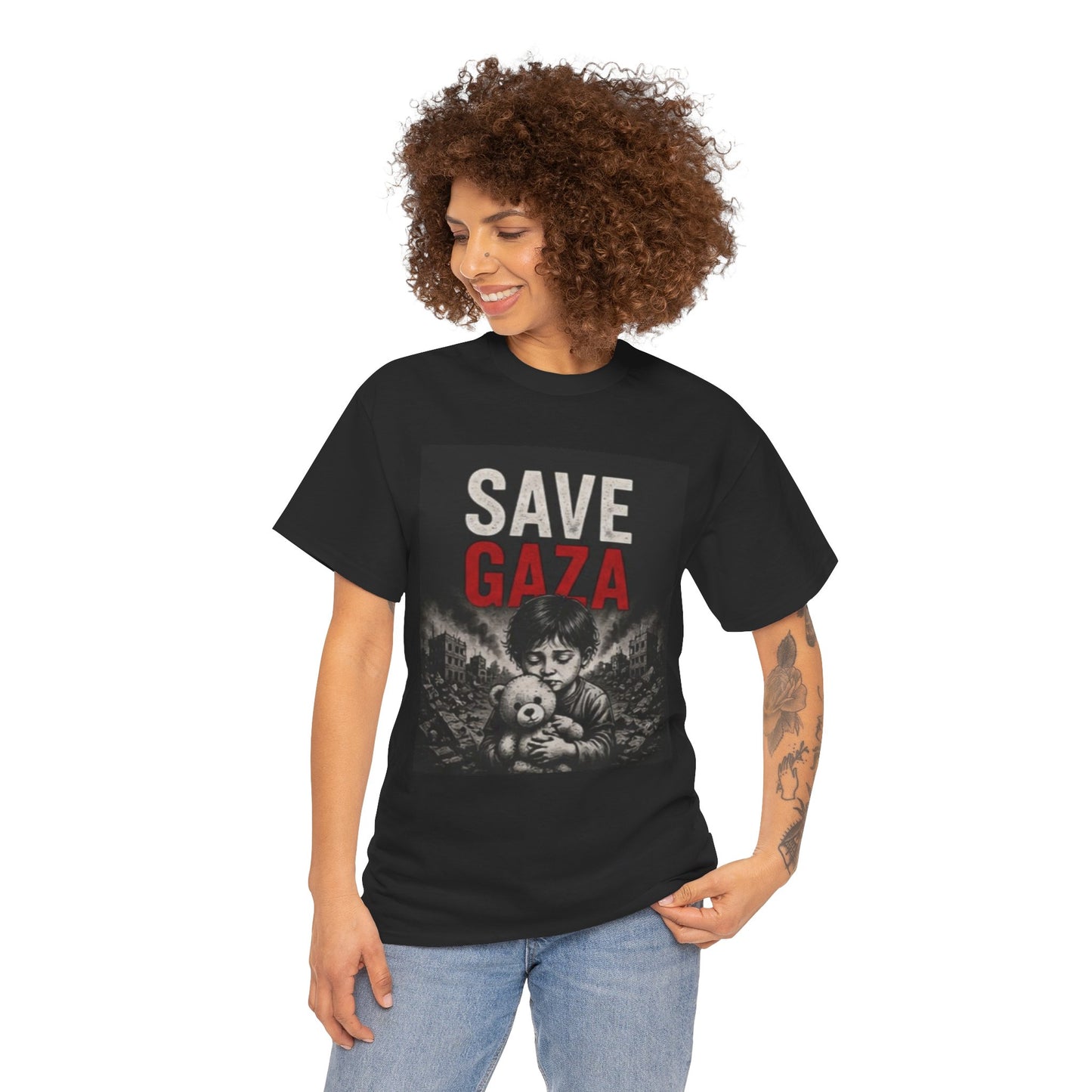 Save Gaza T-Shirt — Child with Teddy Protest Tee