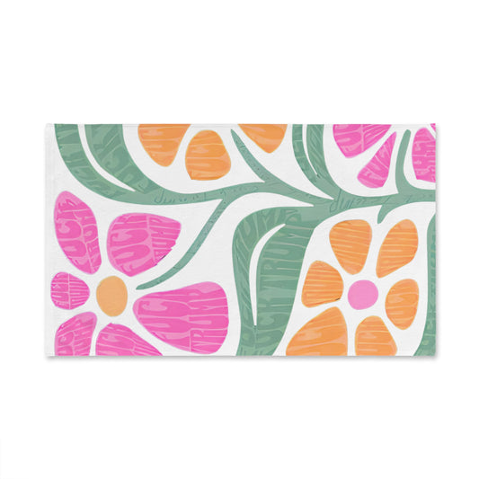 Floral Retro Hand Towel — Pink & Orange Bloom Kitchen Towel