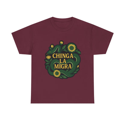 T‑Shirt — "Chinga la Migra" Green Snake Floral Protest Tee