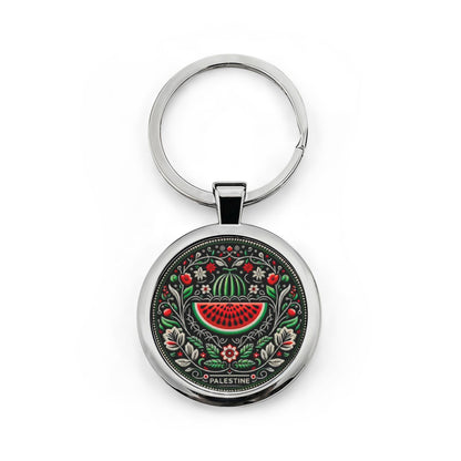 Palestine Watermelon Floral Round Stainless Steel Keychain