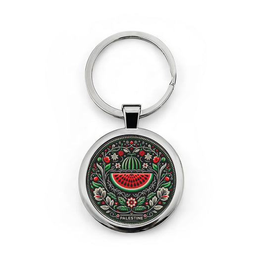 Palestine Watermelon Floral Round Stainless Steel Keychain