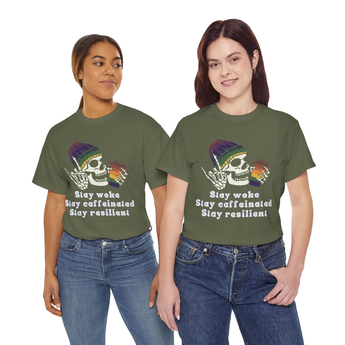 Skull Coffee Tee — "Stay woke, Stay caffeinated, Stay resilient" Graphic T-Shirt