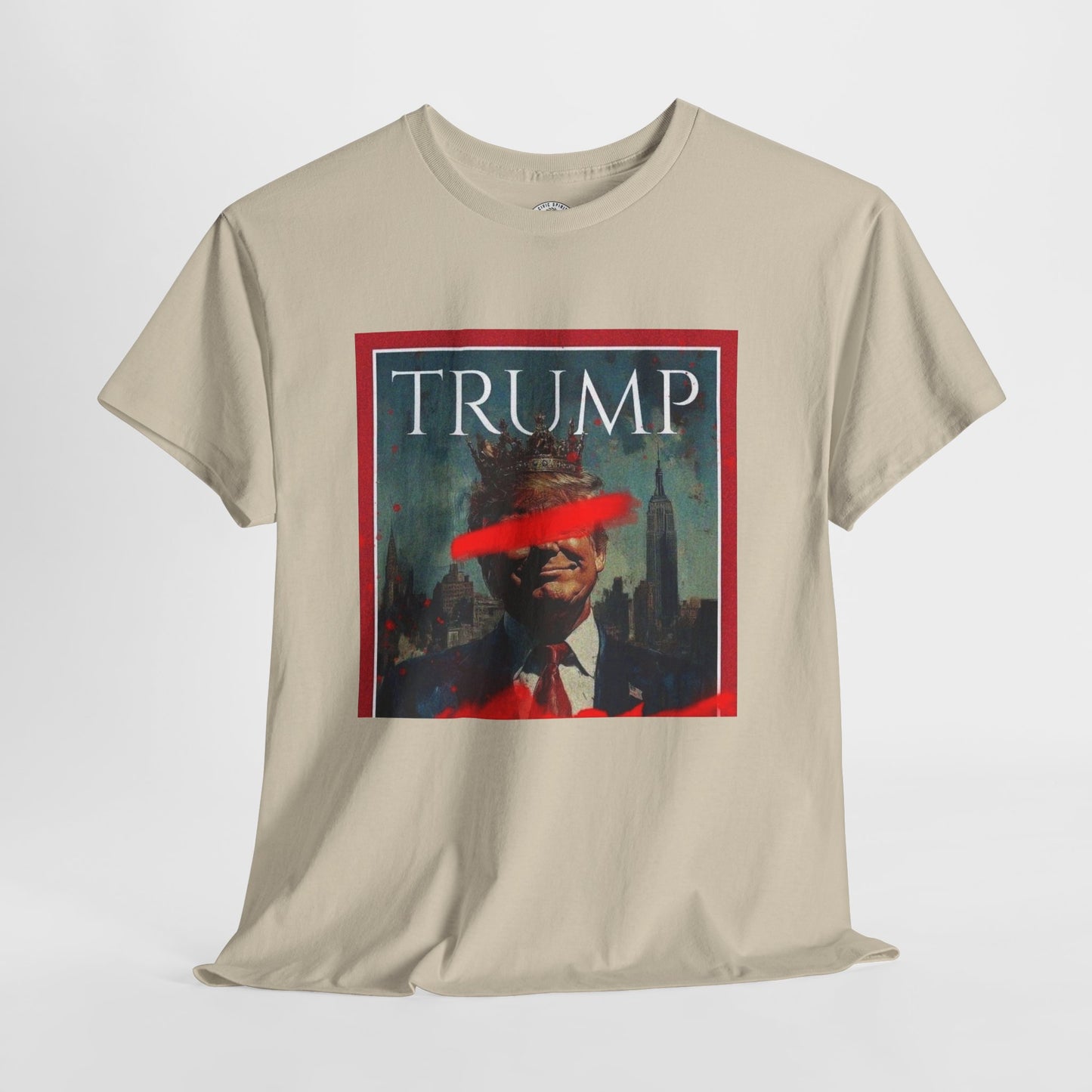 Graphic Tee — Distressed Political Portrait with Red Strike-Through