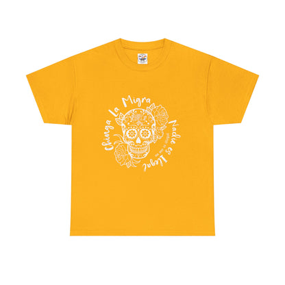 Dia de los Muertos Sugar Skull Tee — "Chinga La Migra Nadie es Ilegal" Graphic T-Shirt