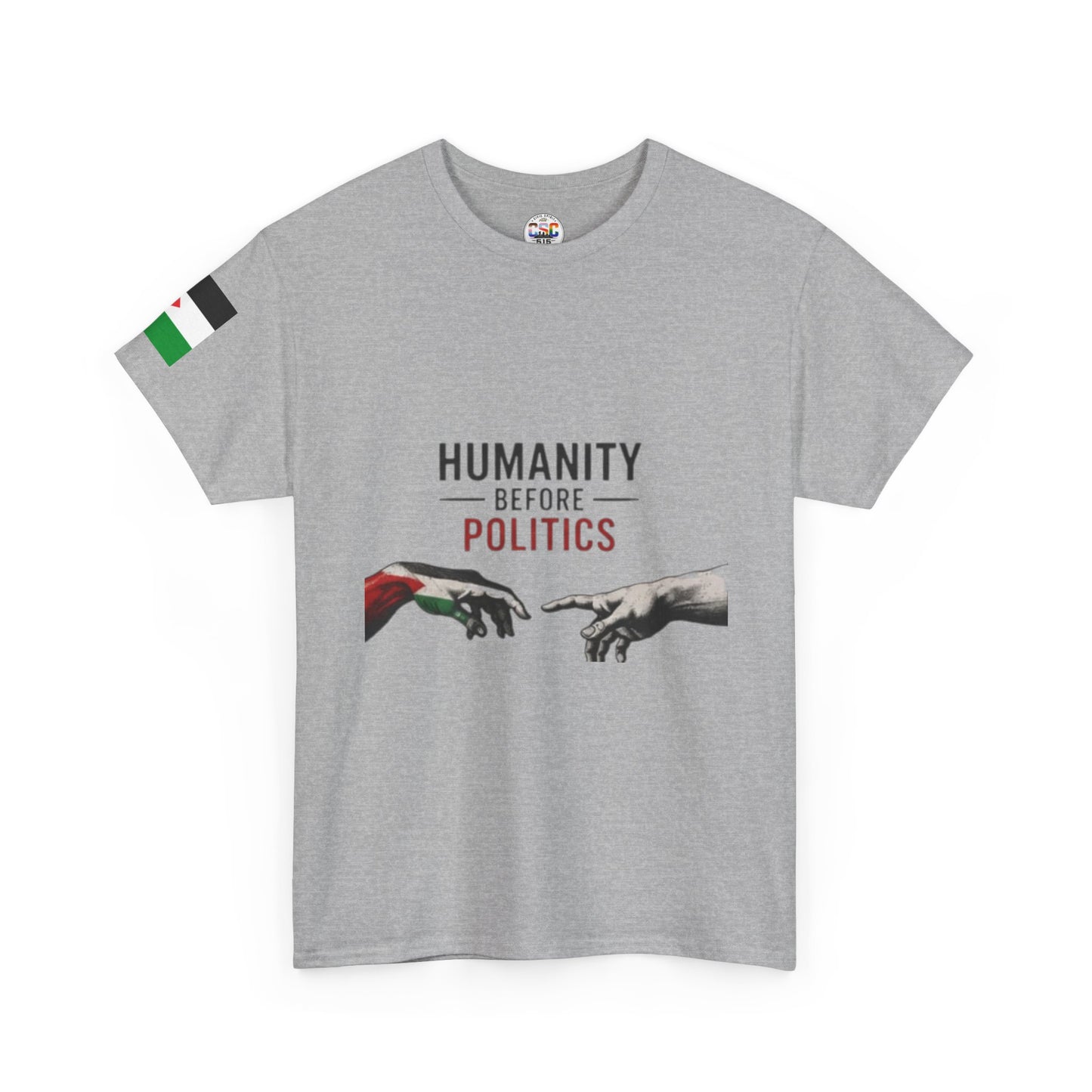 Humanity Before Politics T-Shirt — Unity Hands Graphic Tee