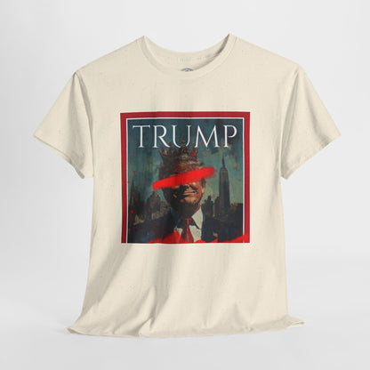 Graphic Tee — Distressed Political Portrait with Red Strike-Through