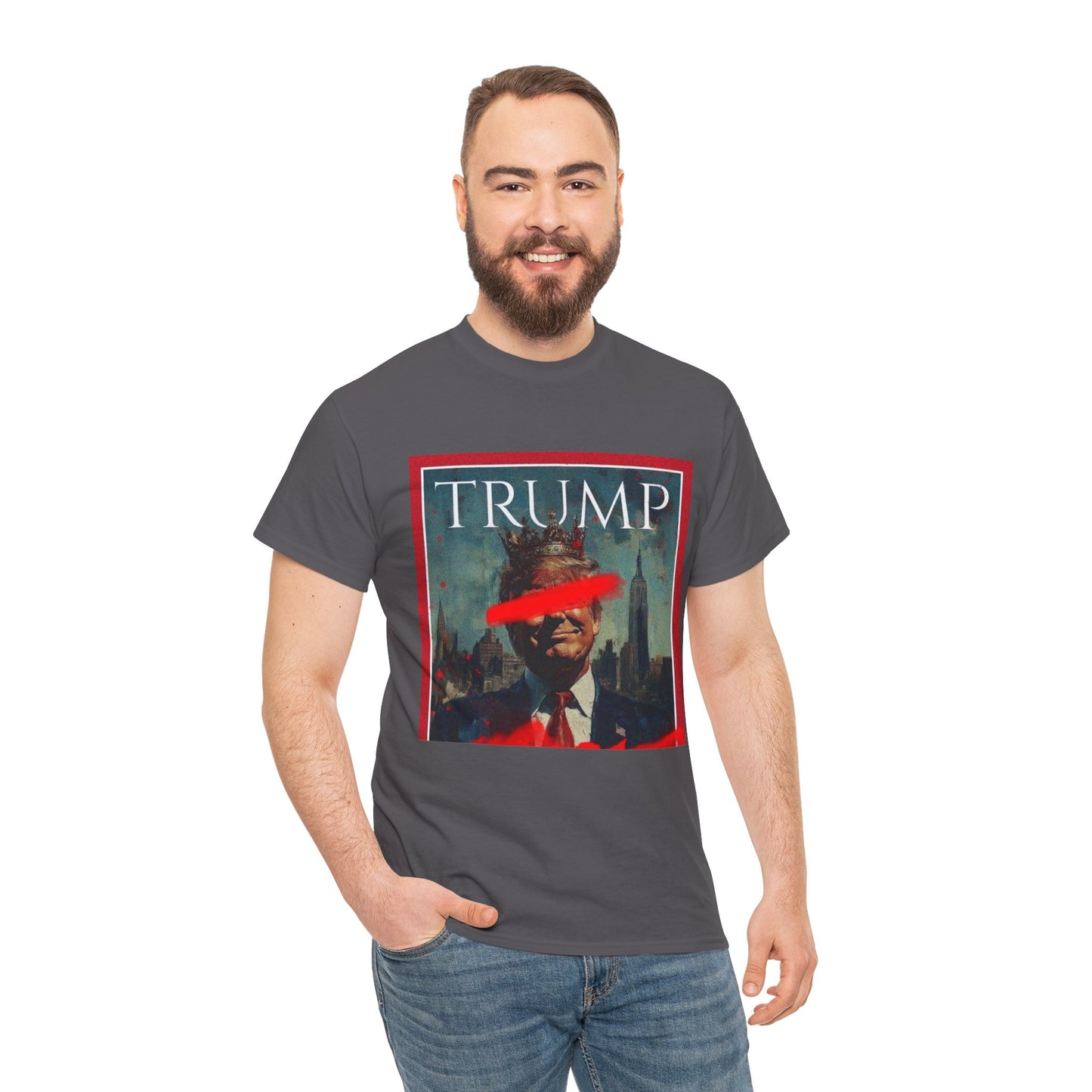Graphic Tee — Distressed Political Portrait with Red Strike-Through