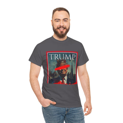 Graphic Tee — Distressed Political Portrait with Red Strike-Through