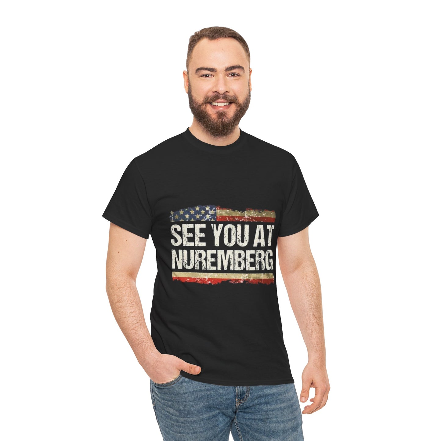 See You at Nuremberg T-Shirt — Distressed American Flag Graphic Tee