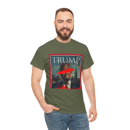 Graphic Tee — Distressed Political Portrait with Red Strike-Through