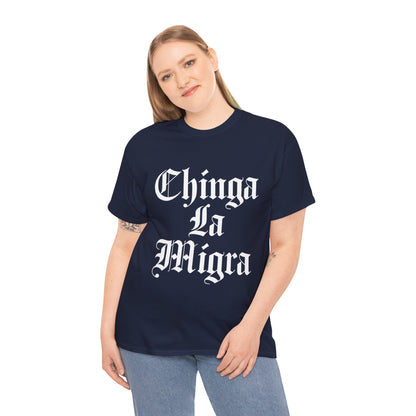 Graphic Tee — "Chinga La Migra" Bold Gothic Statement Shirt