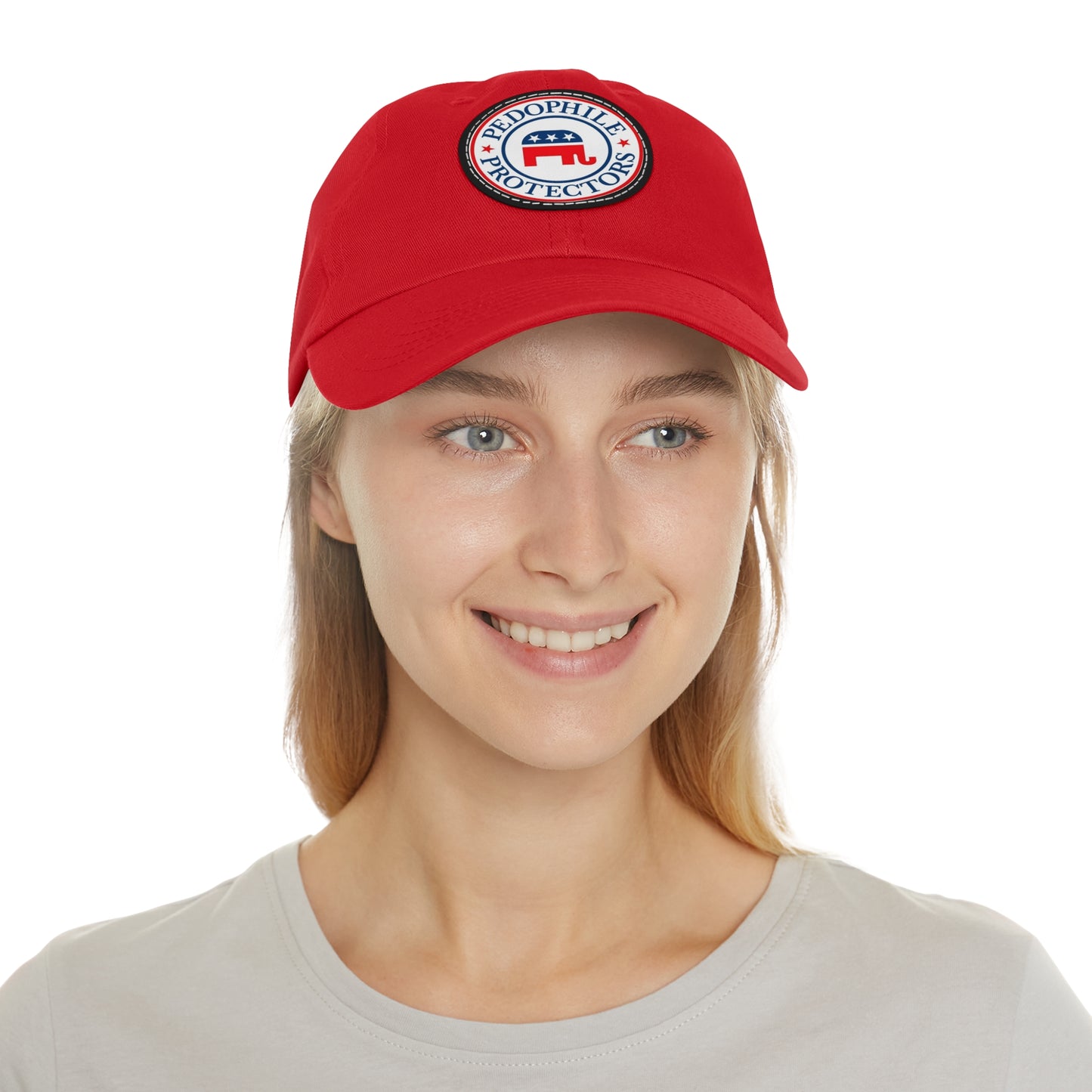 Dad Hat — Round Leather Patch 'Pedophile Protectors' Political Satire Cap