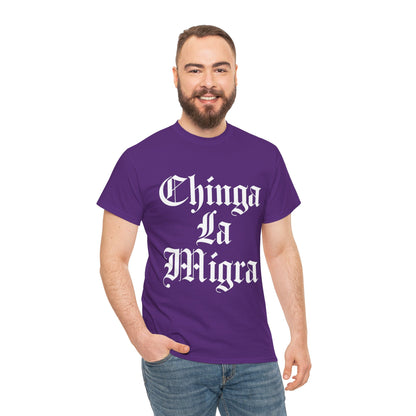 Graphic Tee — "Chinga La Migra" Bold Gothic Statement Shirt