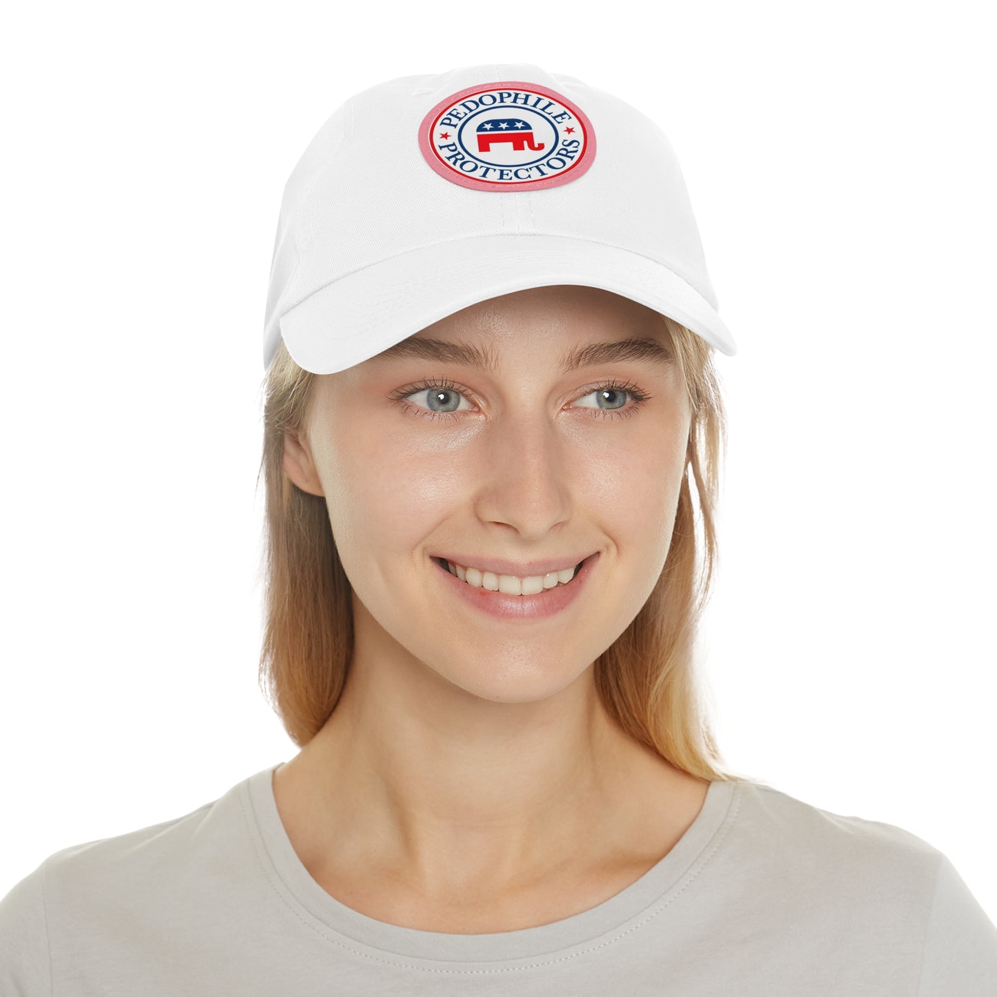 Dad Hat — Round Leather Patch 'Pedophile Protectors' Political Satire Cap
