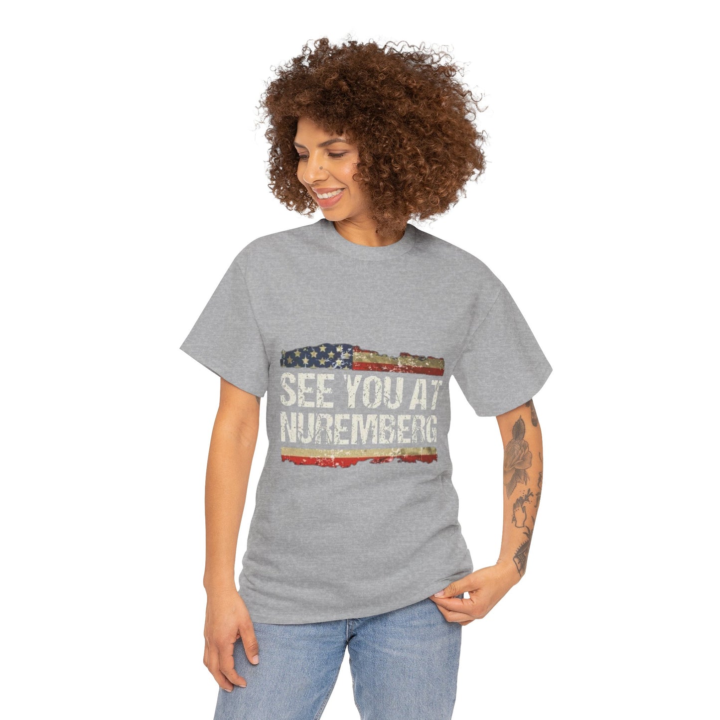 See You at Nuremberg T-Shirt — Distressed American Flag Graphic Tee