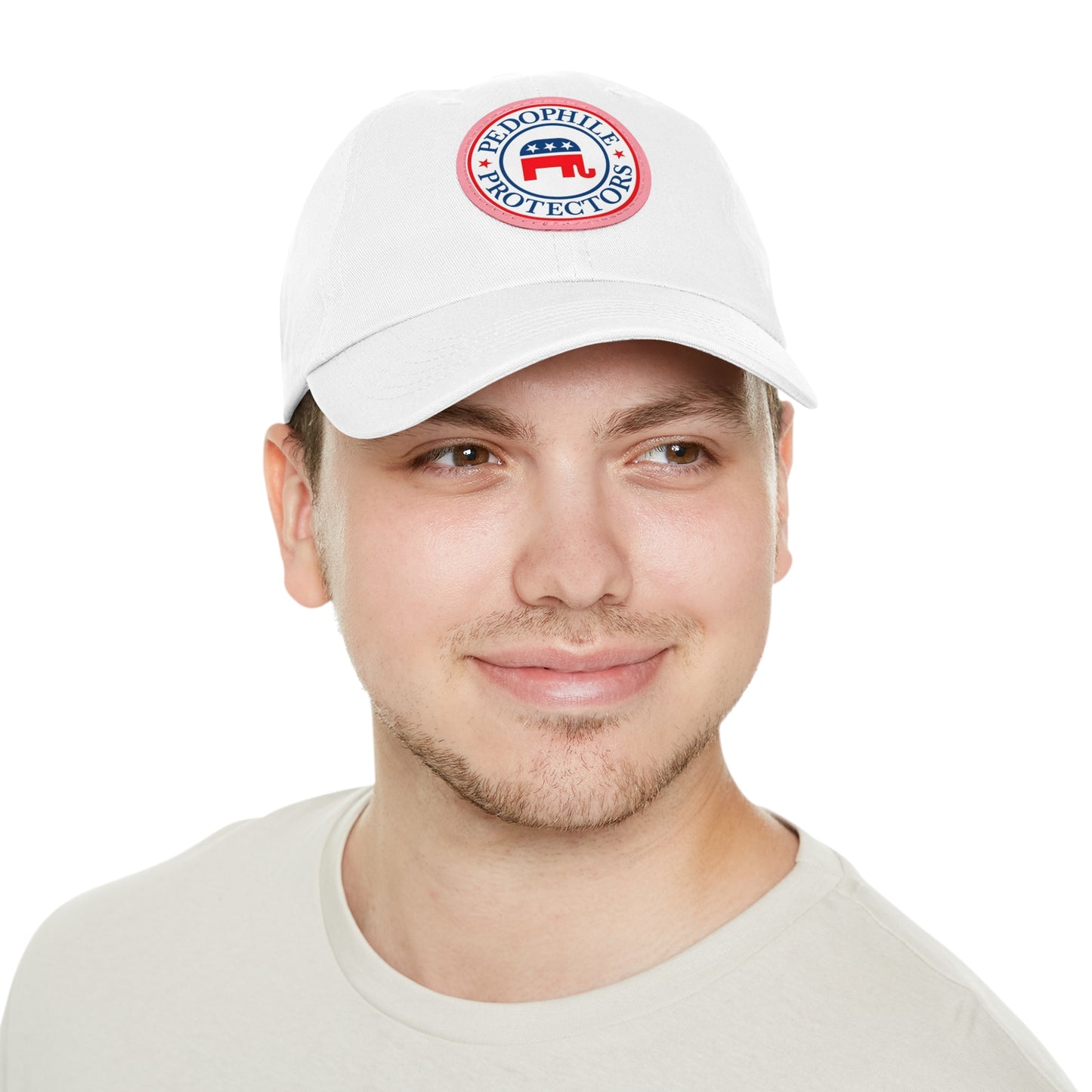 Dad Hat — Round Leather Patch 'Pedophile Protectors' Political Satire Cap