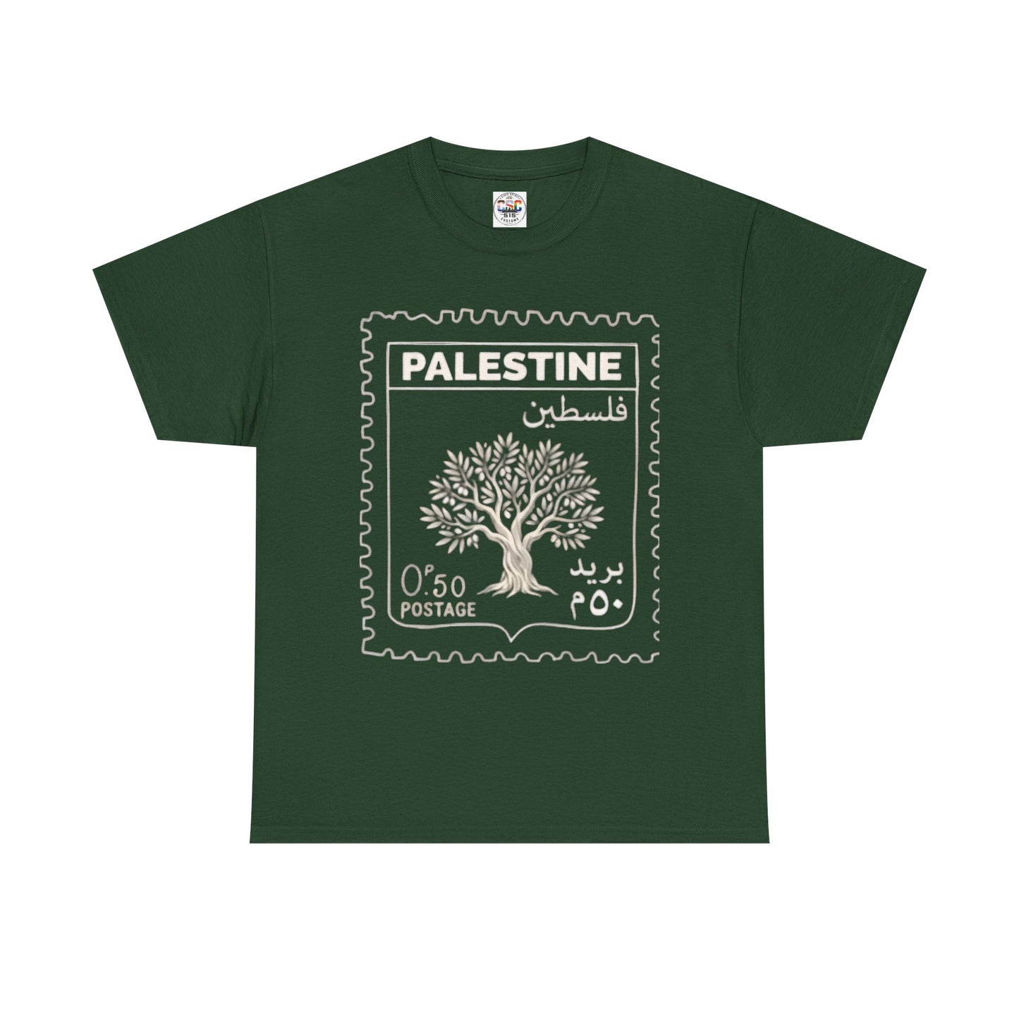 Palestine Stamp Tee — Olive Tree Postage Graphic T-Shirt