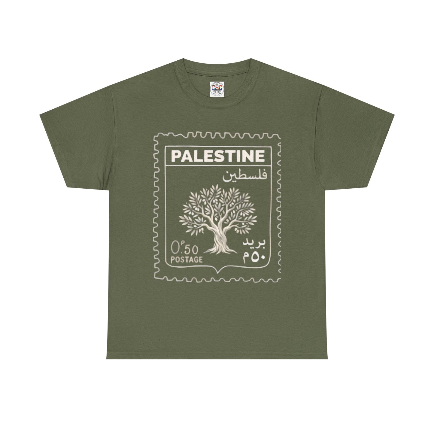 Palestine Stamp Tee — Olive Tree Postage Graphic T-Shirt