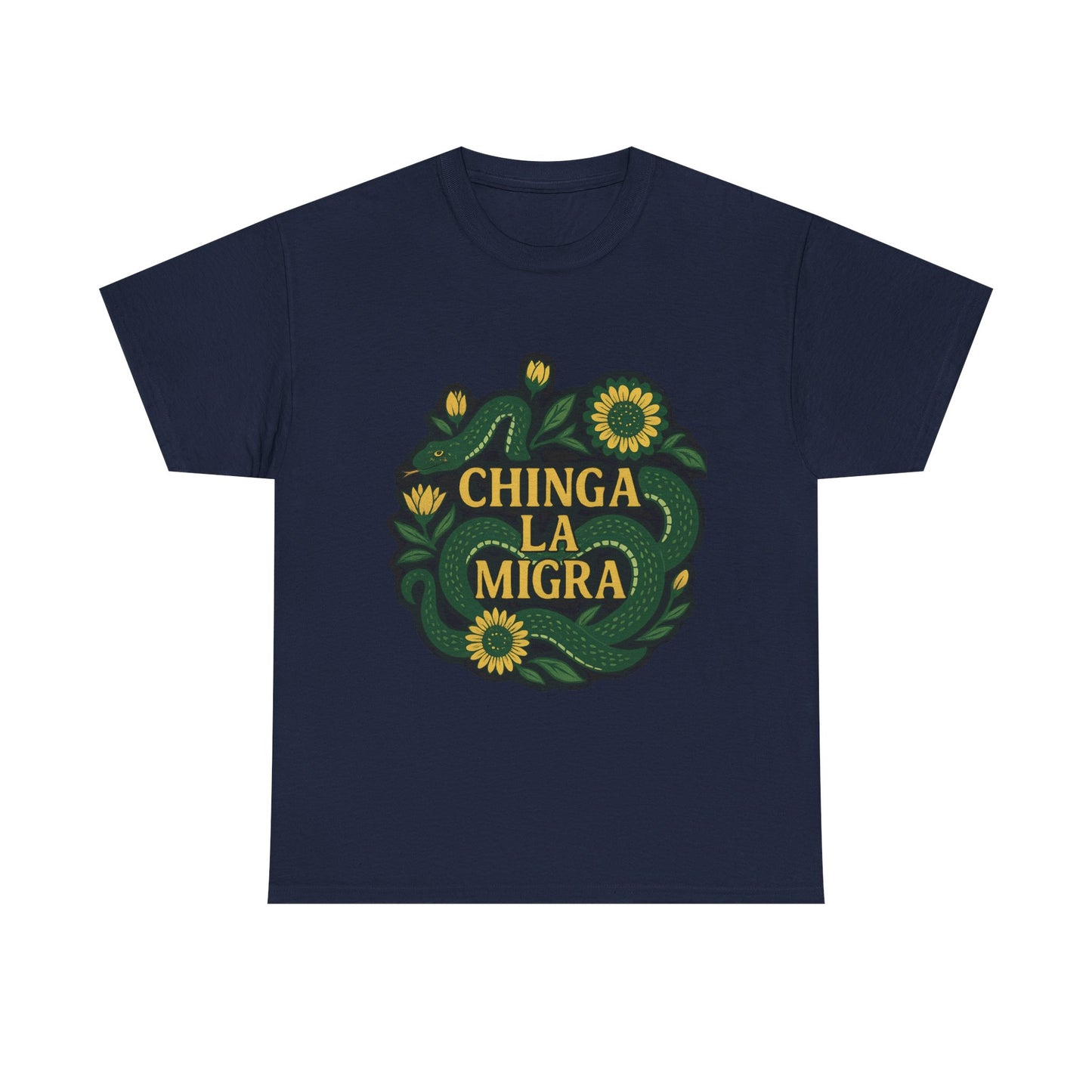 T‑Shirt — "Chinga la Migra" Green Snake Floral Protest Tee