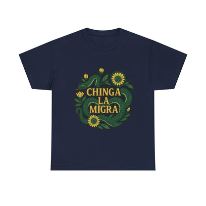 T‑Shirt — "Chinga la Migra" Green Snake Floral Protest Tee