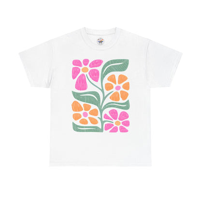 Retro Floral T-Shirt - Pink & Orange Vintage Flower Graphic Tee
