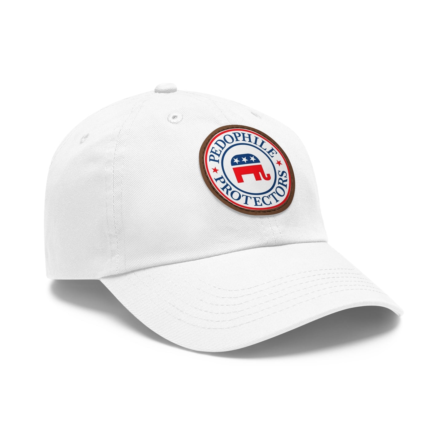 Dad Hat — Round Leather Patch 'Pedophile Protectors' Political Satire Cap
