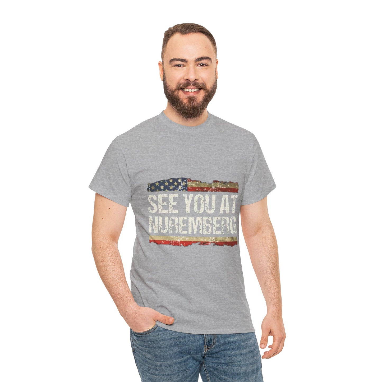 See You at Nuremberg T-Shirt — Distressed American Flag Graphic Tee