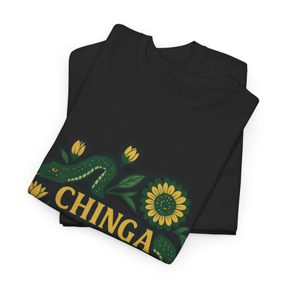 T‑Shirt — "Chinga la Migra" Green Snake Floral Protest Tee