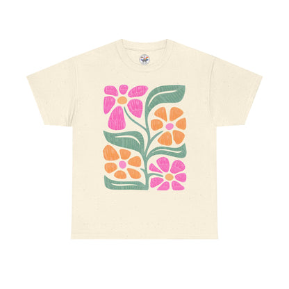 Retro Floral T-Shirt - Pink & Orange Vintage Flower Graphic Tee