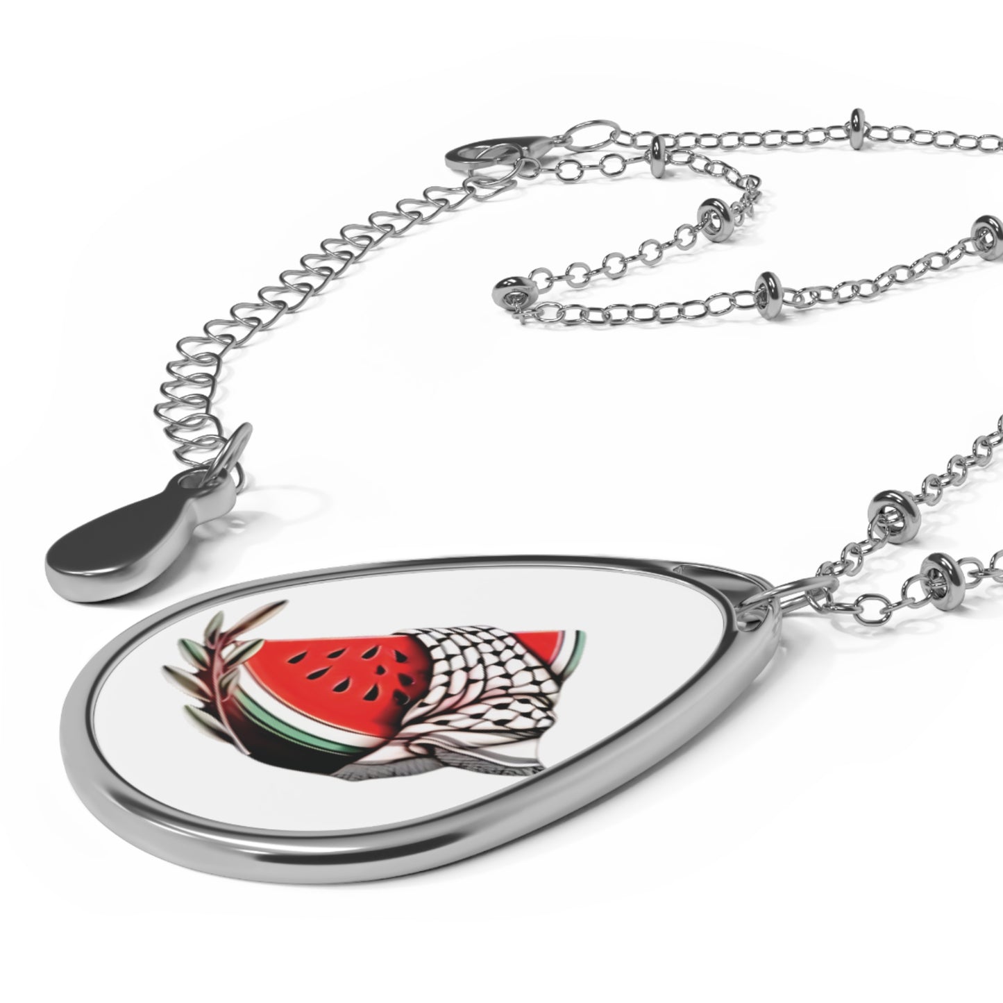 Watermelon & Keffiyeh Oval Pendant Necklace — Summer Fruit Fashion Pendant