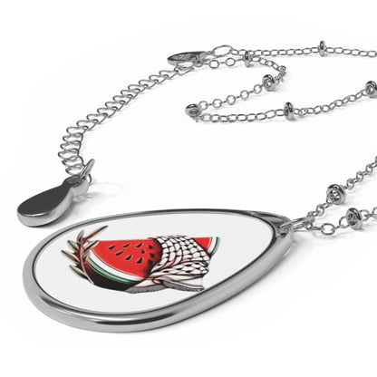 Watermelon & Keffiyeh Oval Pendant Necklace — Summer Fruit Fashion Pendant