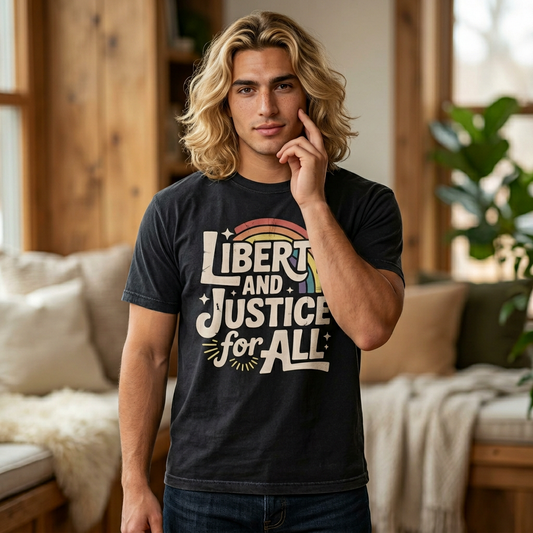 Liberty and Justice for All Tee — Vintage Rainbow Equality T-Shirt