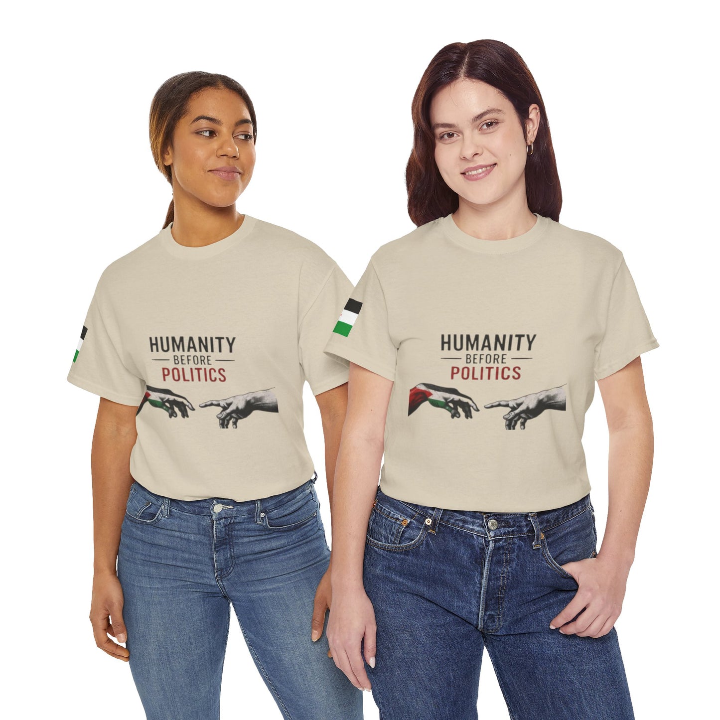 Humanity Before Politics T-Shirt — Unity Hands Graphic Tee