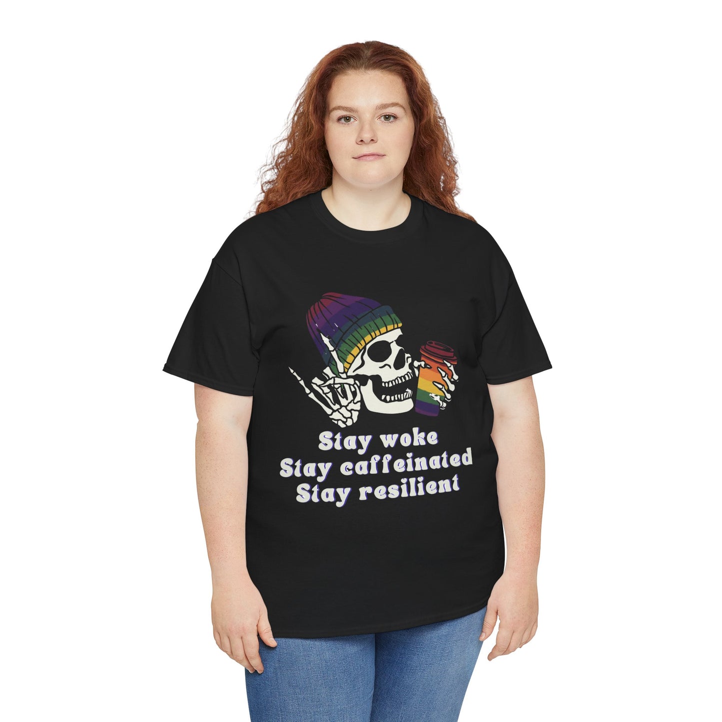 Skull Coffee Tee — "Stay woke, Stay caffeinated, Stay resilient" Graphic T-Shirt
